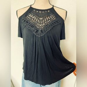 Black Cold Shoulder Crochet Top size M